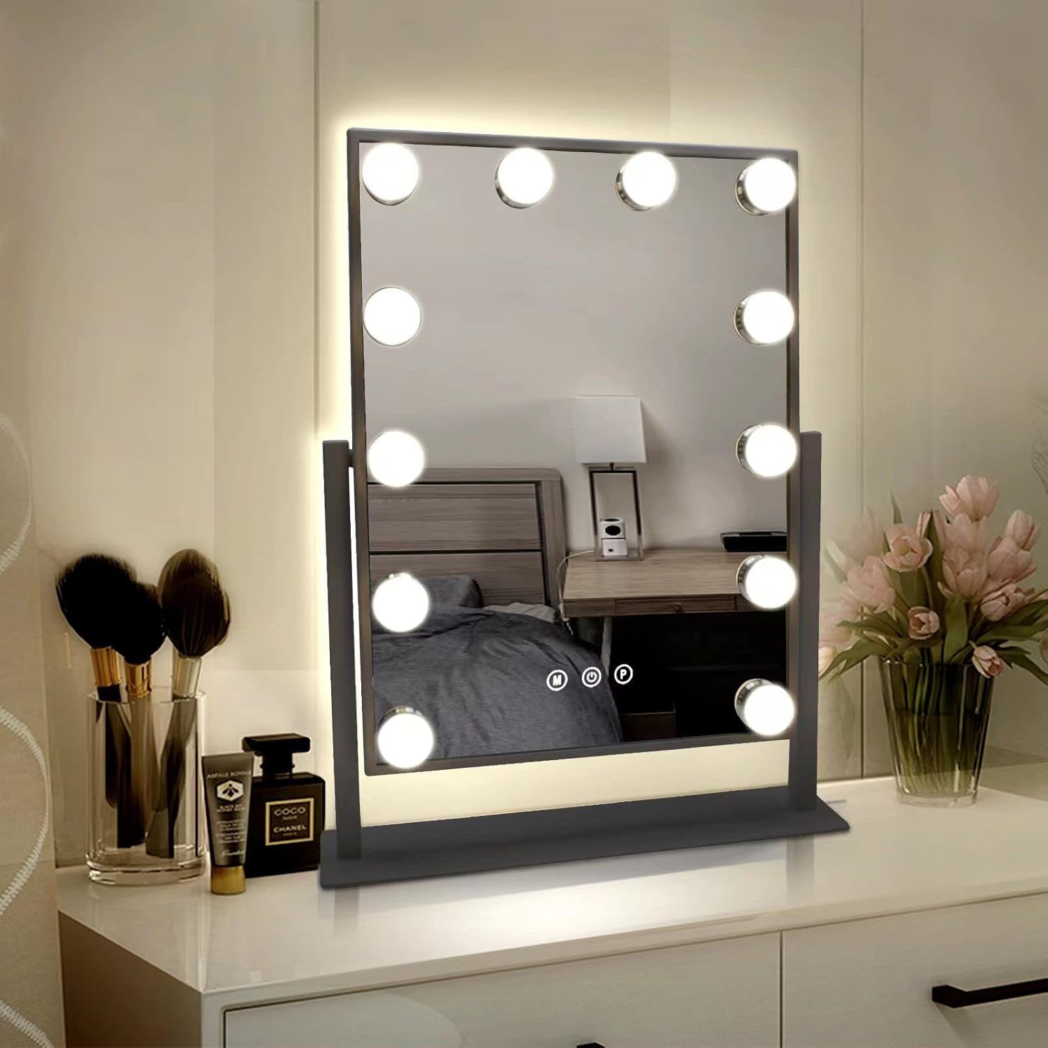 Specchio Da Trucco Illuminato Hollywood | 30,5 Cm Con Luci LED Dimmerabili | Touch Control E Rotazione 360° | Nero - 2