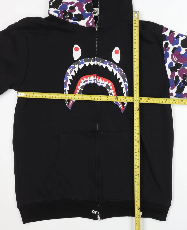 A Bathing Ape Men's Black Shark Full Zip Hoodie L Camouflage Sleeves - Image 2 of 4