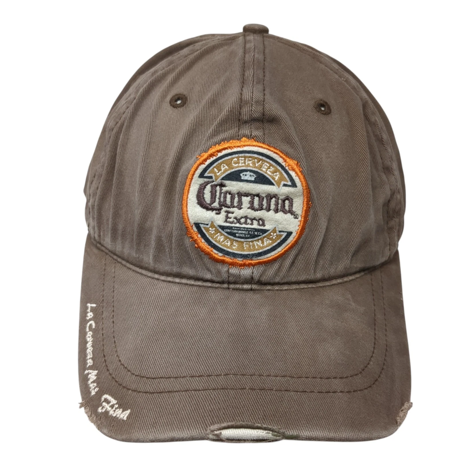 Corona Extra La Cerveza Fitted Hat Brown One Size Embroidered 6 Panel