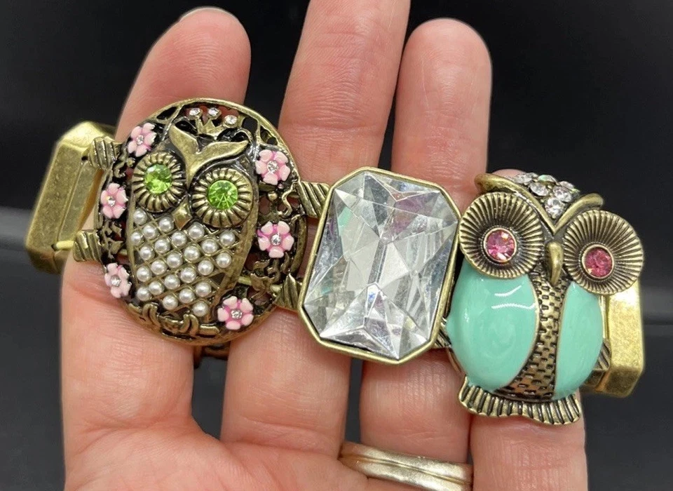 Pulsera BETSEY JOHNSON Búho Cristal Estrás Esmalte Turquesa Coral Oro Rosa Foto 3 de 4