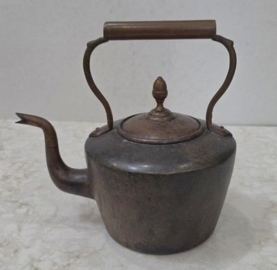 Antique Goose Neck Tea Pot Kettle Dovetailed, Copper brass Early Construction