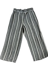 Banana Republic Wide Leg Crop Pant Linen Blue Grey Stripe Sz 12P Tie Waist GUC