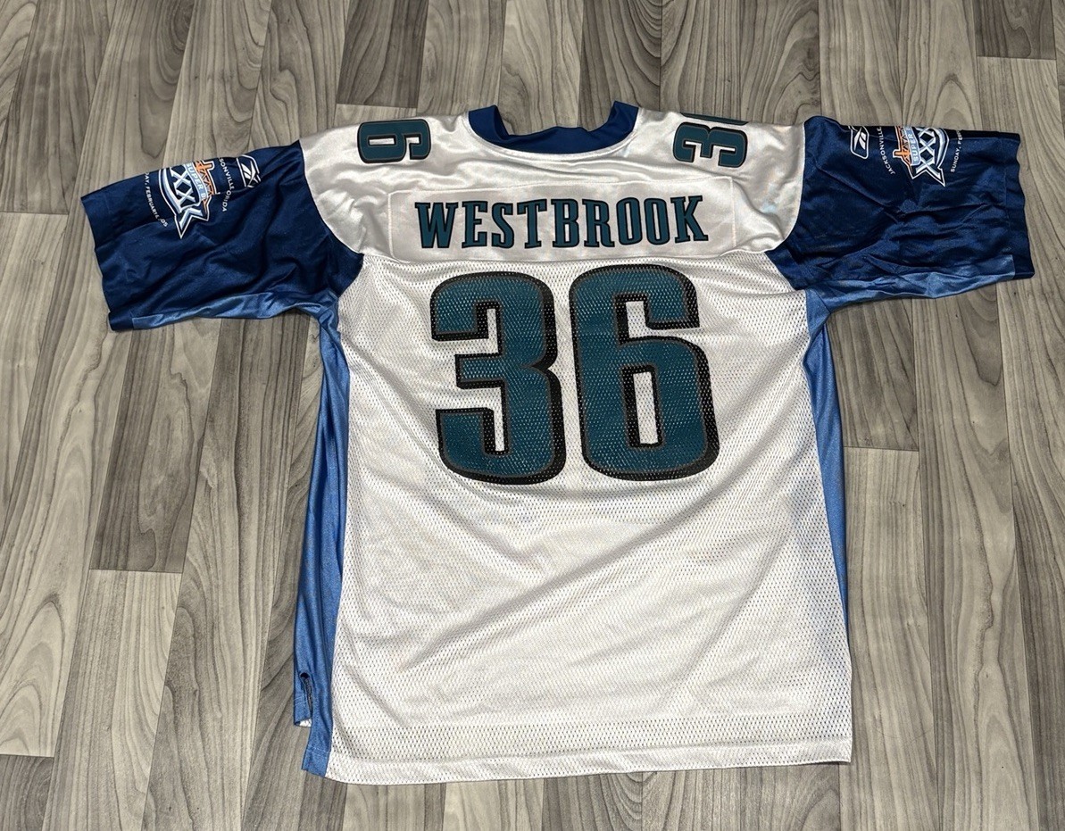 White reebok philadelphia eagles westbrook super bowl jersey men's large vtg