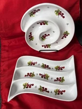 California Pantry Pottery  Grape Design Divided Appetizer Dishes Holiday Serving