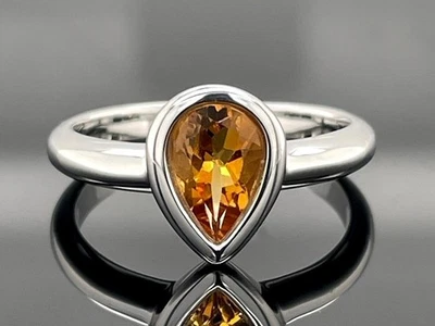 RING GR. 17 (CA.54) 925/-SILBER RHODINIERT MIT CITRIN SILBERZEIT SCHMUCKJAGD - Bild 1 von 3