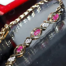 Gold over 925 silver 7.30" bracelet 0.50ct natural, treated ruby diamond 9.60g N