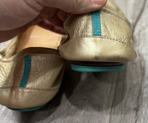 Tieks by Gavrieli Gold Leather Ballet Flats Women’s Size 9 Teal Sole Classic - Picture 3 of 10