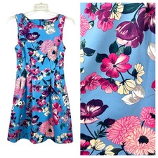 Vince Camuto Blue Sleeveless Floral Scuba Pocket Fot & Flare Dress 6
