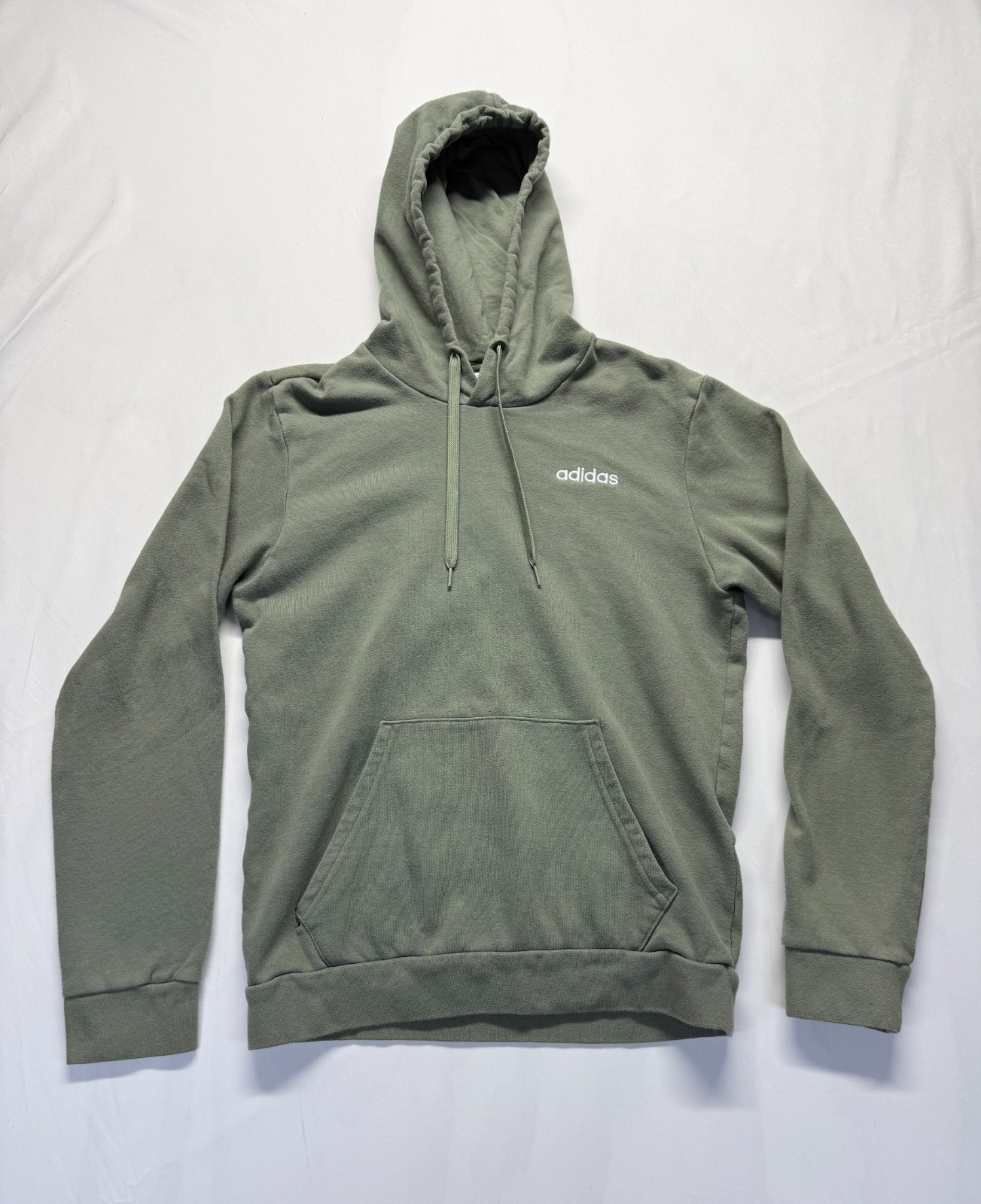 Adidas Essentials Hoodie Mens Small Olive Green Embroidered Logo Gym Training