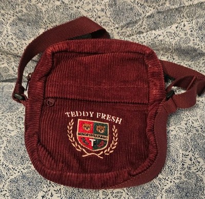 Teddy Fresh Phone Bag Crossbody Shoulder Purse Zip Burgandy Red Corduroy RARE!