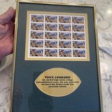GREEN BAY PACKERS VINCE LOMBARDI DOUBLE MATTED UNCUT SHEET OF STAMPS **MNT**