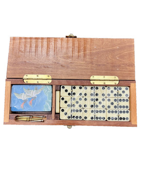 Vintage 90's Games By Cambor Dominoes Set Wood Cribbage Case Metal Pegs