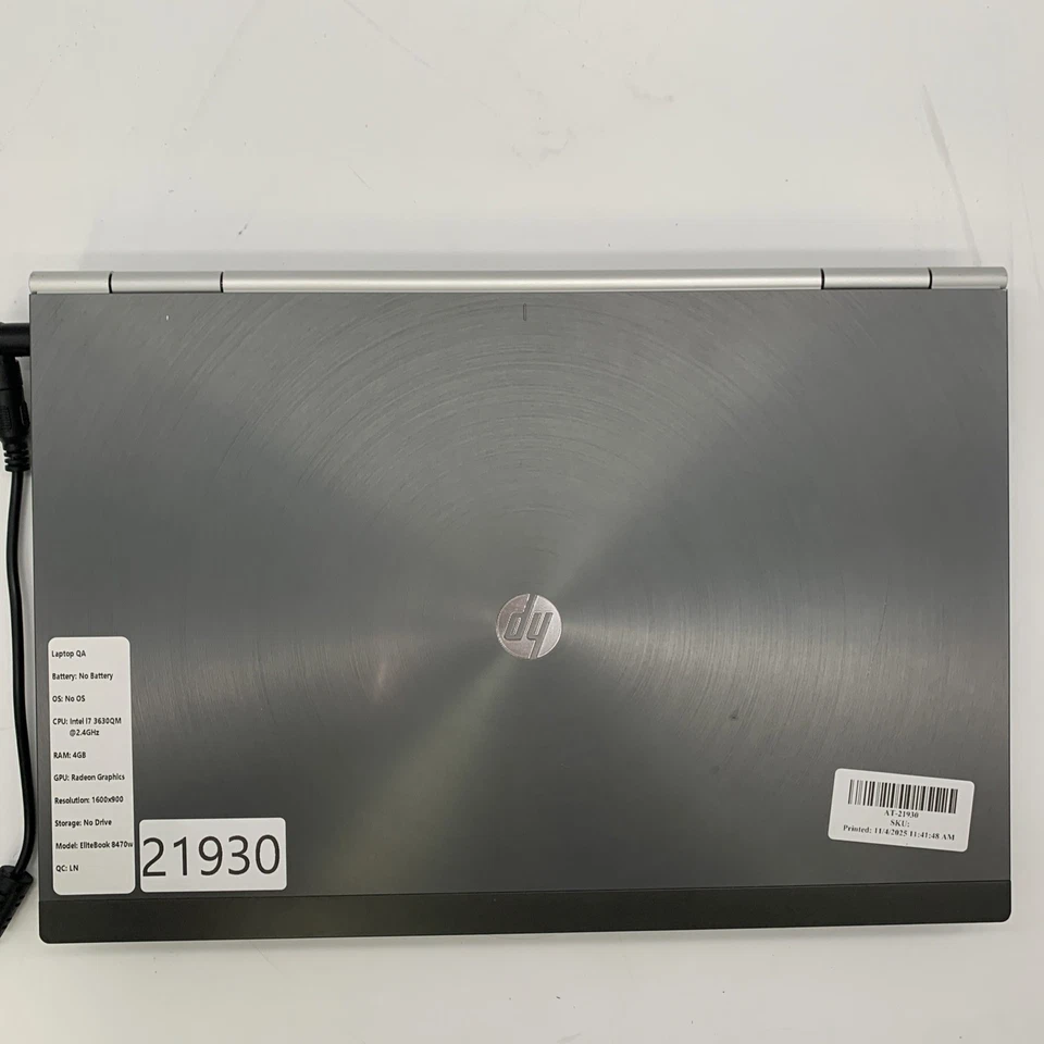 HP EliteBook 8470w Intel Core i7-3630QM 2,4 GHz 4 GB Ram sin disco duro sin bloqueo de bios de bate Foto 3 de 4