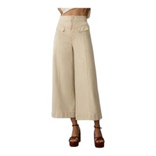 Pilcro By Anthropologie Womens Cream Sienna High Rise Wide Leg Crop Pants 28