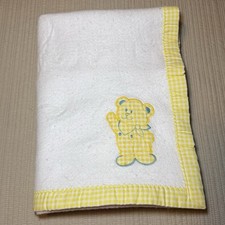 VTG Cuddle Time Yellow Gingham Checks Bear Polyester 47X35 Baby Blanket USA Made