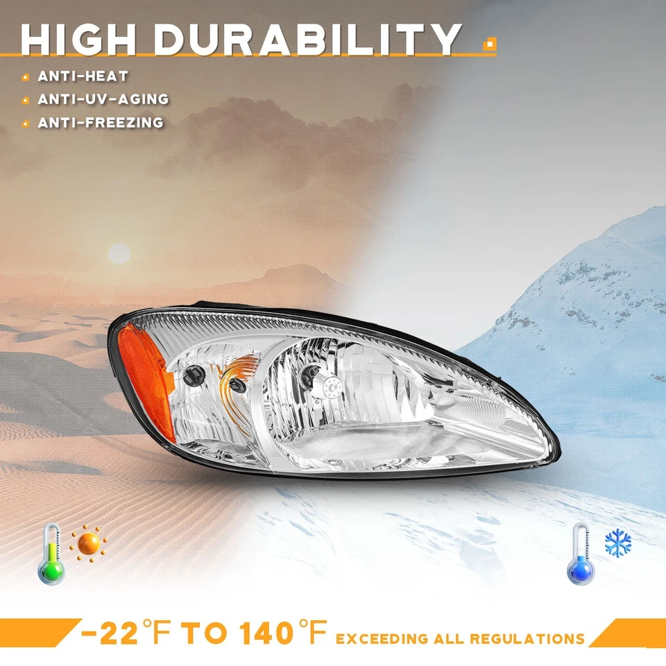 WEELMOTO Pair Headlights For 2000-2007 Ford Taurus Chrome Amber Corner Headlamps - Imagem 4 de 4