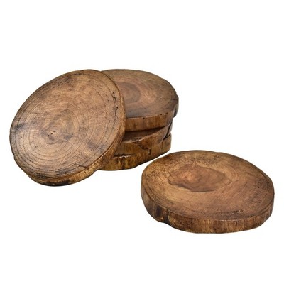 Light Natural Mango Tree Wood with Bark Set of 5 Drink Coasters | Tree Bark W...