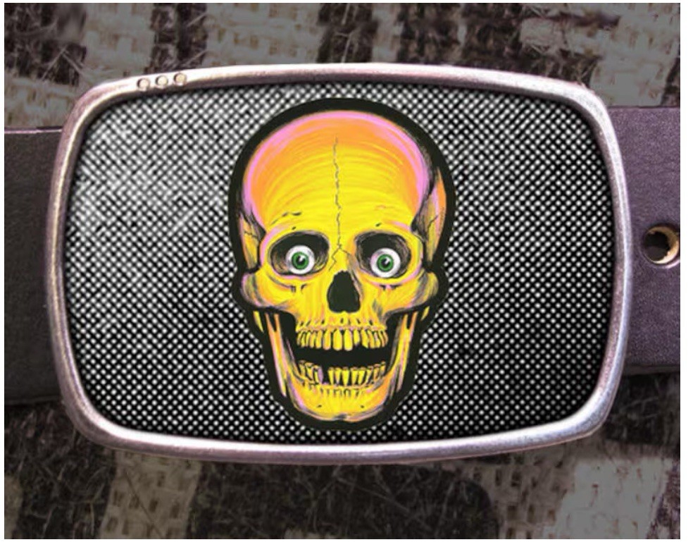 Vintage 80's Halloween Decorations Neon Skull Belt Buckle
