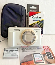 Olympus VR-340 White Digital Camera, NEW Battery Charger & 32 GB SDHC/Case CLEAN