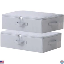 2 Collapsible Storage Baskets with Soft Zip Lid for Narrow Spaces, Light Gray