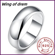 High Quality Sterling Silver Ring Fashion Simple Smooth Round Ring Party.