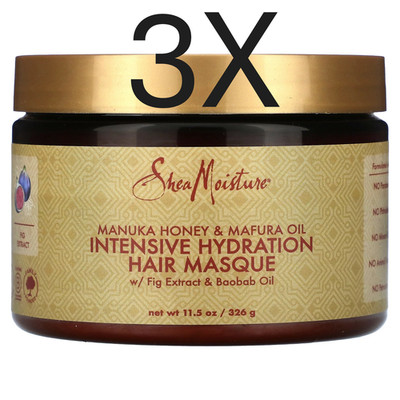 3x Shea Moisture Intensive Hydration Hair Masque Manuka Honey Mafura Oil 11.5oz