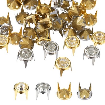 40x Strass-Studs 8mm rund spitz für Claw Gold/Weiß+Silber/Weiß