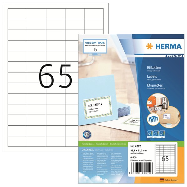 1 Bis 10X Herma Universal-Etiketten Premium, 38,1 X 21,2 Mm, Weiß Bis 27% Rabatt-image