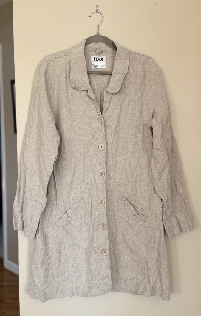FLAX LINEN Beige Button Front Collared Jacket Wom… - image 2