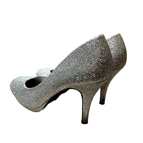 Hot Tomato Heels Womens 6.5 M Silver Bling Sparkle Rhinestone Pumps Prom Wedding - Picture 10 of 13