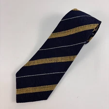 Turnbull & Asser Hand Made In England BLACK GOLD NAVY STRIPED Silk Mens NECKTIE