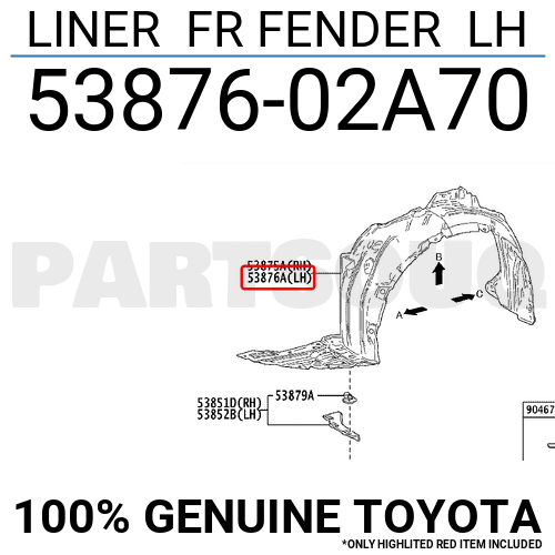 LIN様 5387602A70 Genuine Toyota LINER FR FENDER LH 53876-02A70 | eBay