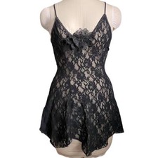 HANKY PANKY Black Floral Lace Chemise From Bride Collection  Size L large 