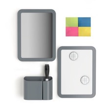 Back to School Locker Organizer Kit Gray Magnetic Mirror Pencil Cup Whiteboard