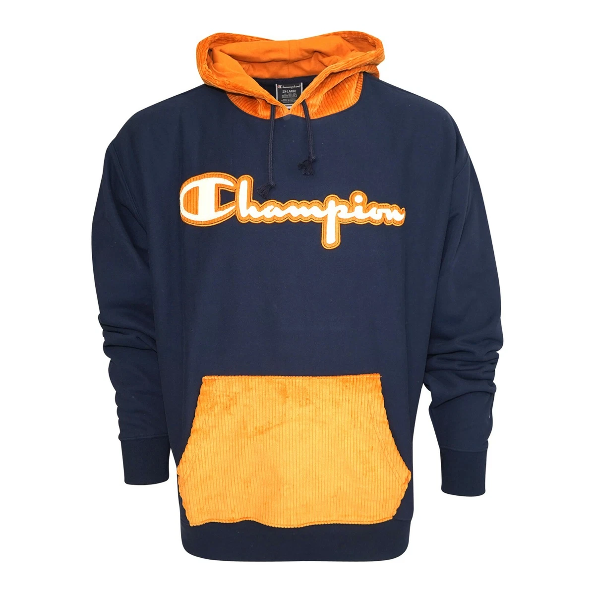 Champion LIFE Men s Script Corduroy Piecing Navy Status Gold Hoodie