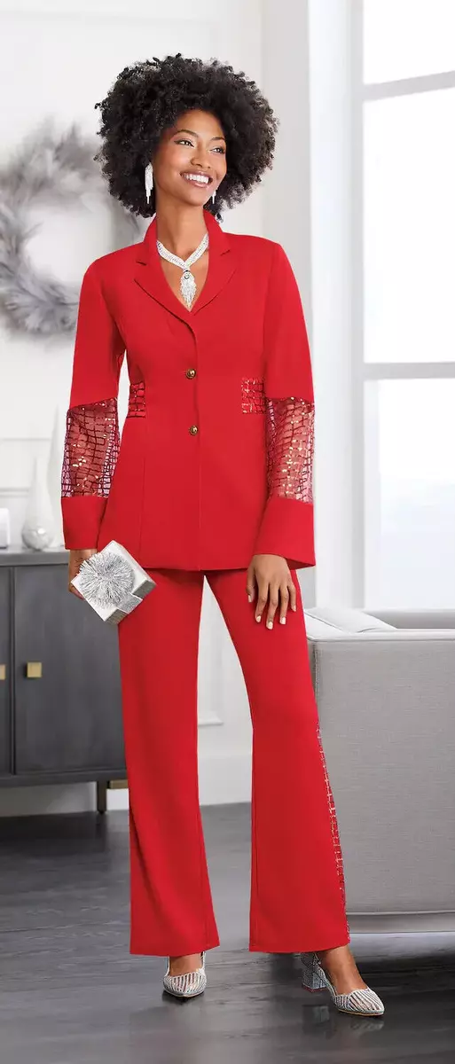 Size 12 Ashro Red Sparkly Mesh Sequin Red-Hot Pant Suit