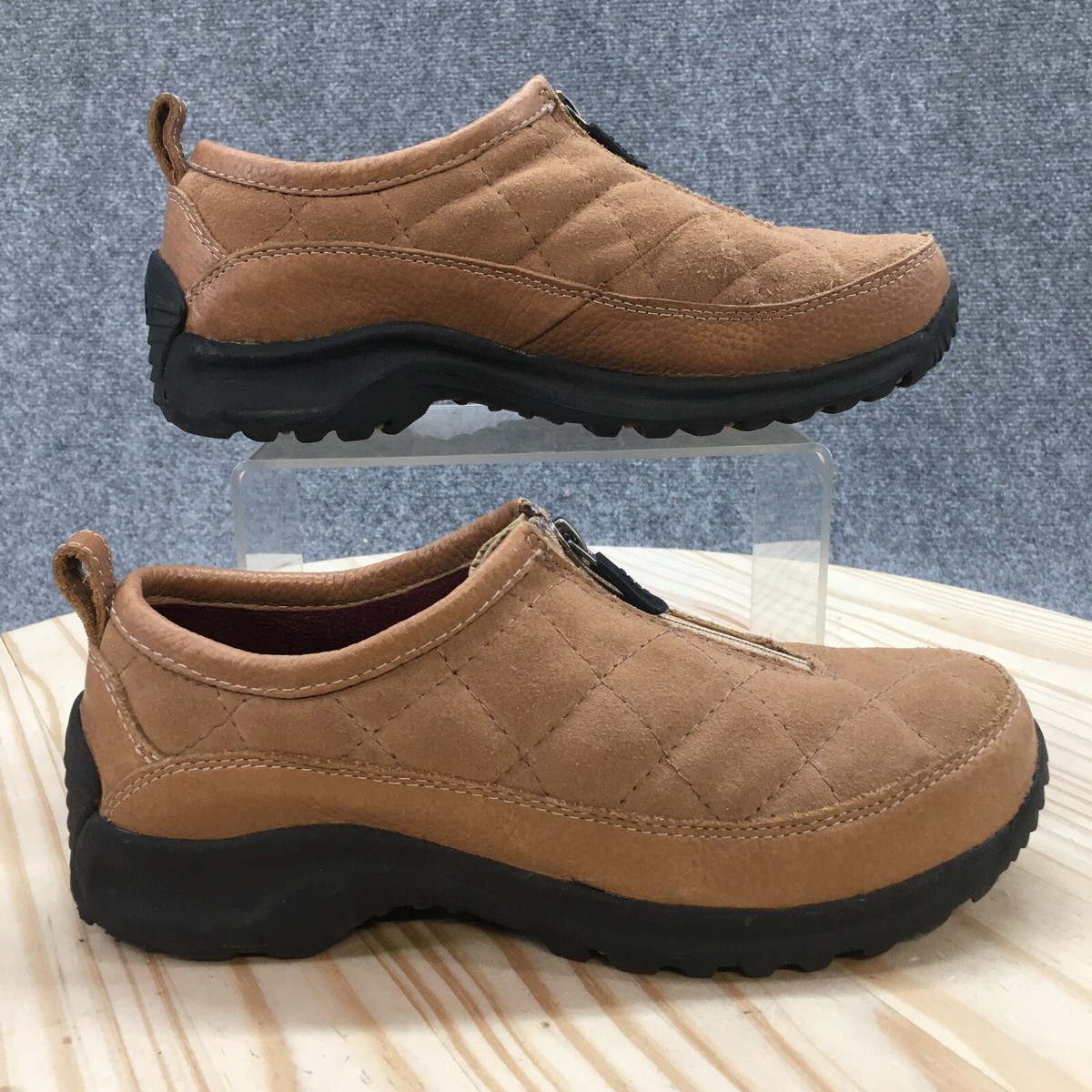 Lands End Shoes Womens 7.5 B Quilted Loafers Zip Up Comfort 247683