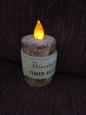Burnt Ivory Flame Timer Pillar candle  2''x 3'' Rustic Primitive Battery Operated