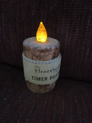 Burnt Ivory Flame Timer Pillar candle  2"x 3" Rustic Primitive Battery Operated