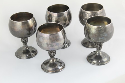 Antiguas 5 Copas de Vino Realizadas por VALERO en Alpaca, c.1960 España Vintage - Imagen 5 de 7