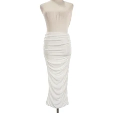 SER.O.YA NWD Ruched Julia Midi Skirt Size Small in Solid White Poly Blend