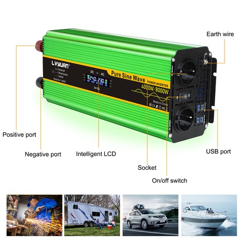 Wechselrichter 12V 24V 4000W 6000W 8000W 4USB 2AC Reiner Sinus Spannungswandler - Bild 59 von 62