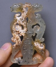 7CM alte chinesische Hetian Jade Dynastie Palace Dragon Beast Yu Bi Anhänger