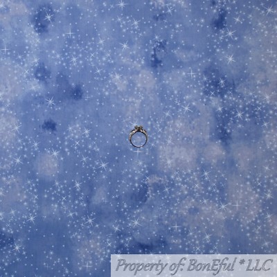 BonEful FABRIC FQ Cotton Quilt Purple White Twinkle Star Glitter Silver Metallic