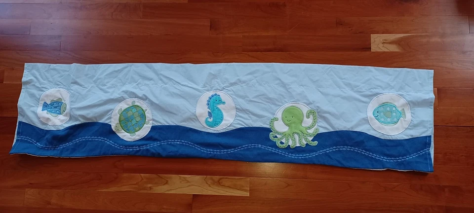 Línea Niños Burbujas 2 Ventanas Cenefa Tratamiento Cortina Océano Vida Marina Vivero Azul Foto 3 de 4