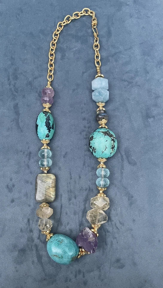 "Collar ajustable de 20"" mezcla de piedras preciosas con amatista, labradorita, turquesa" Foto 2 de 4