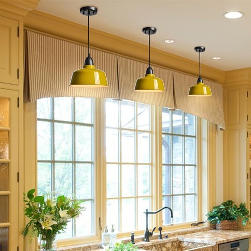 Modern Farmhouse Yellow Pendant Light Fixture Dome Kitchen Island Pendant - Picture 3 of 6