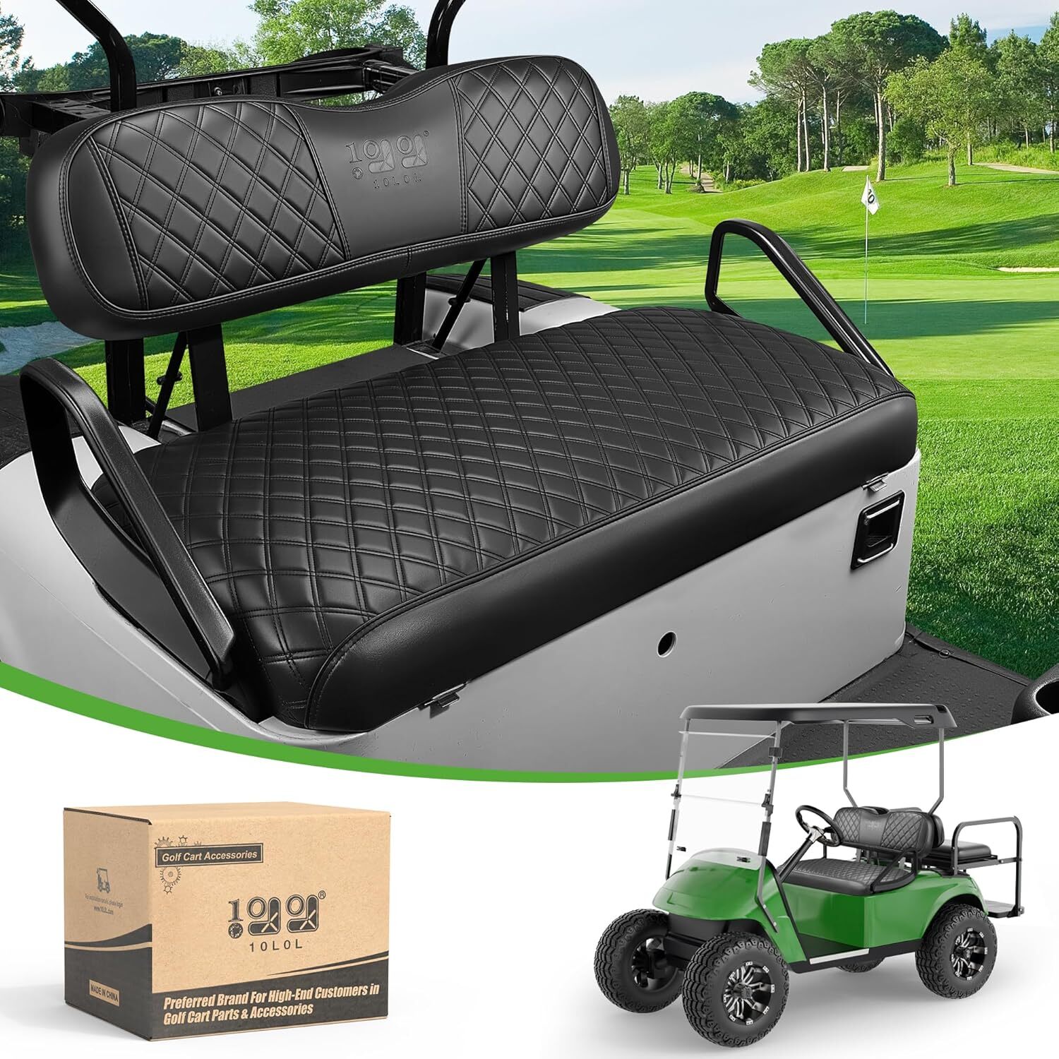 Golf Cart Front Seat Cover Black Diamond Stitching for EZGO 