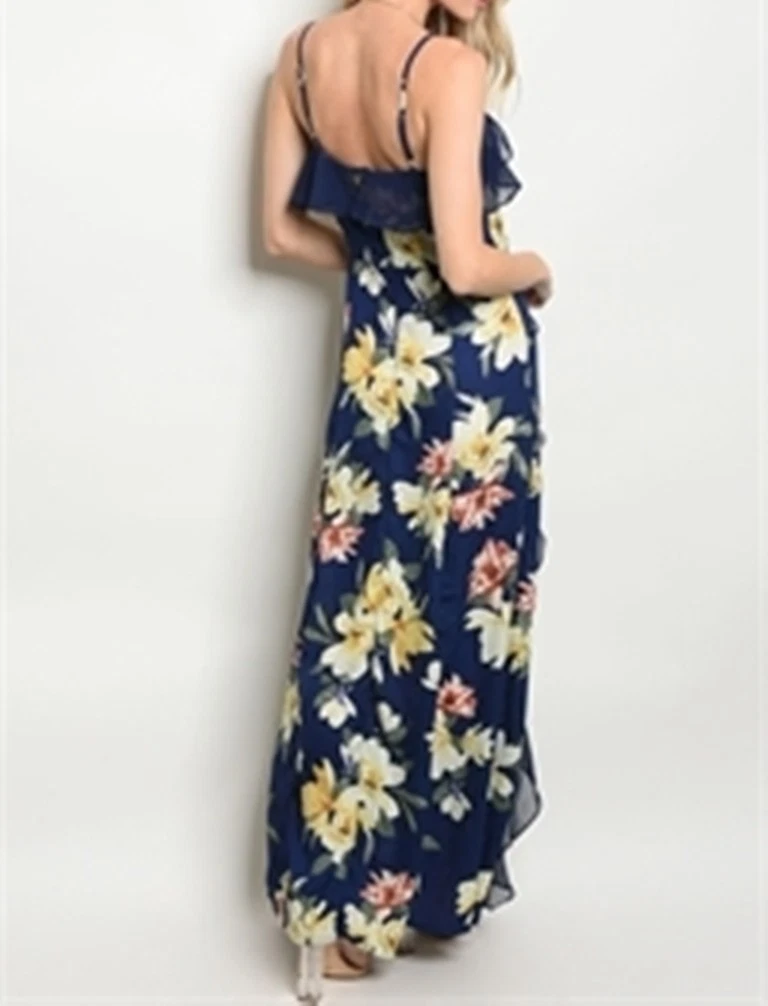 NAVY FLORAL SLEEVELESS MAXI DRESS BY VERY J SIZE S M L