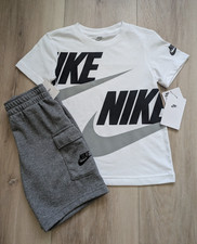 Nike Tee Shirt  Shorts Set Boys Size 6 NWT White/Grey/Black